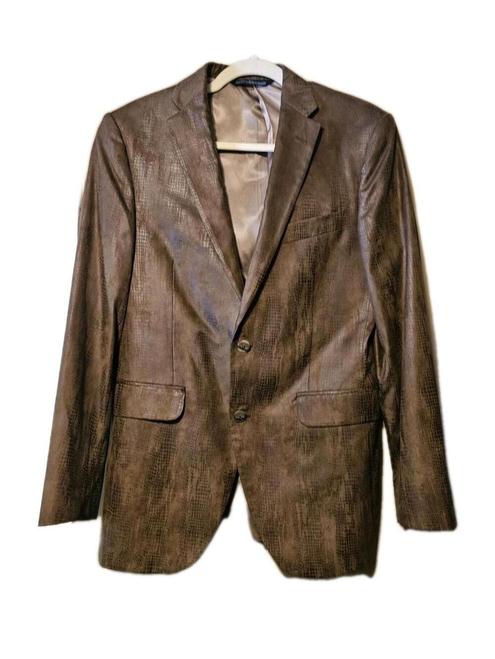 Hikey Hogan Sports Coat Brown Faux Reptile Pattern Jacket Size Men's M/L Light